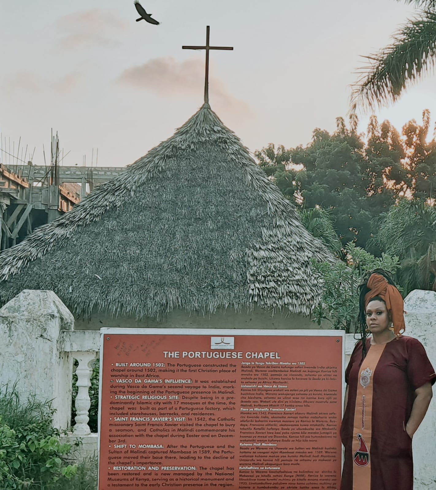 Photo Caption: Kim Poole, Founder of the Teaching Artist Institute, stands at the Portuguese Chapel in Malindi, Kenya, built in 1502 and recognized as the first Christian place of worship in East Africa. The chapel remains a testament to the region’s layered history of colonial expansion